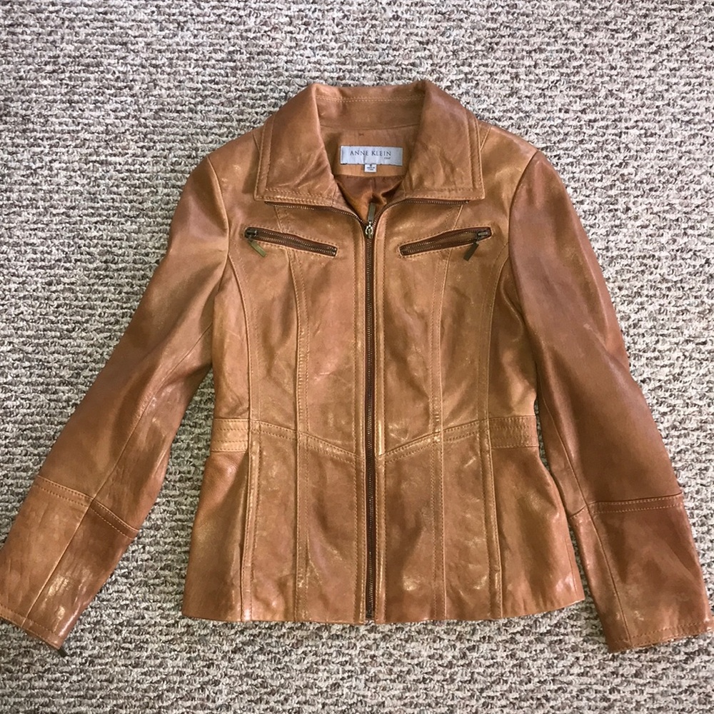 Anne Klein camel leather jacket.